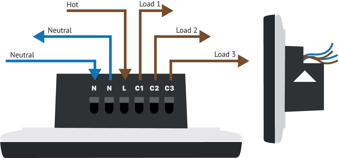Simple diagram for connecting phase and neutral in a smart switch